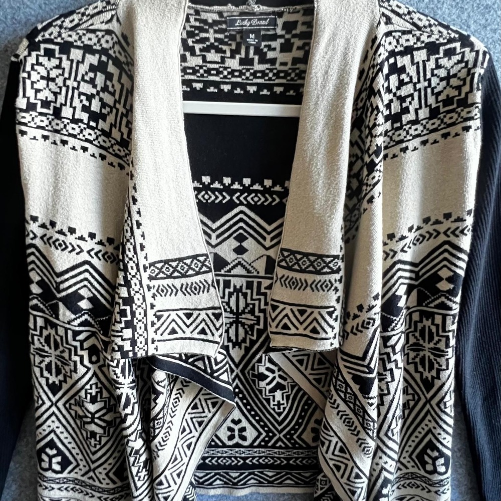 Lucky Brand Sweater Womens Medium Aztec Cardigan‎ Drape Open Front Boho - Picture 5 of 9